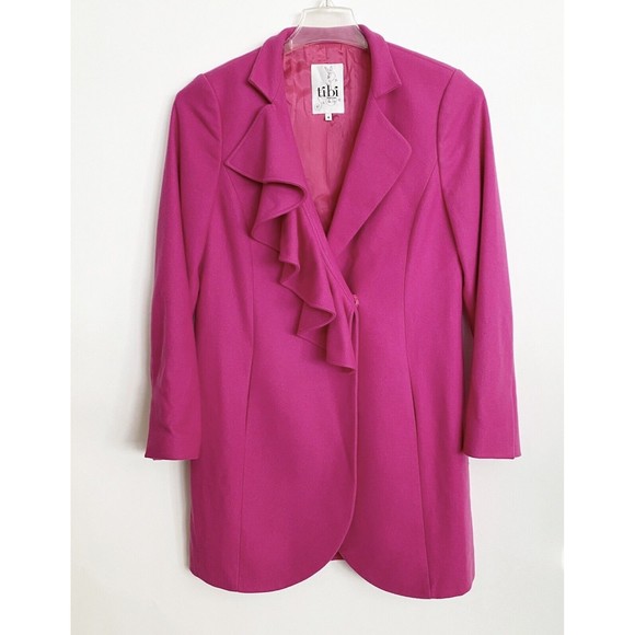 Tibi Asymmetrical Ruffle Wool Coat - Pink - Tibi Size 6 - Picture 2 of 8